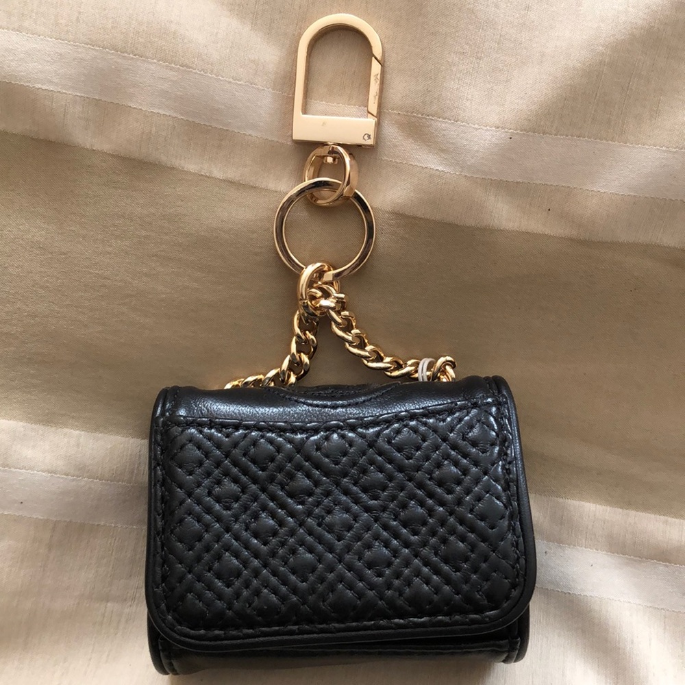 New Tory Burch Lil Flemin Leather Key Fob Keychain